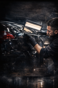 Polissage minutieux dans un atelier sombre